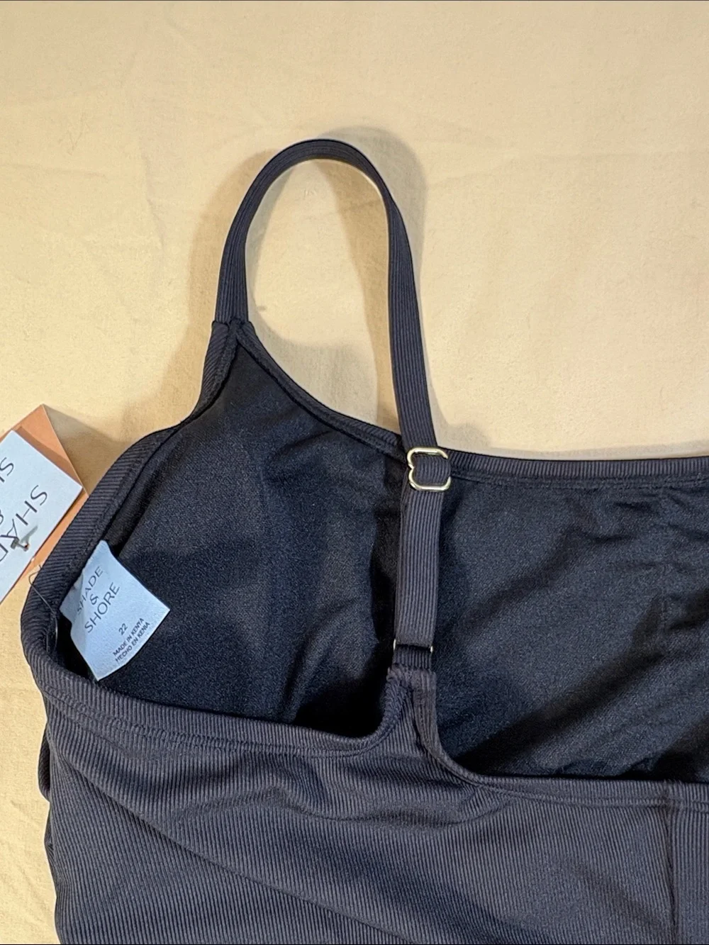 Shade & Shore NWT Black Ribbed Side‎ Cinch One Piece Swimsuit Women's Size 22